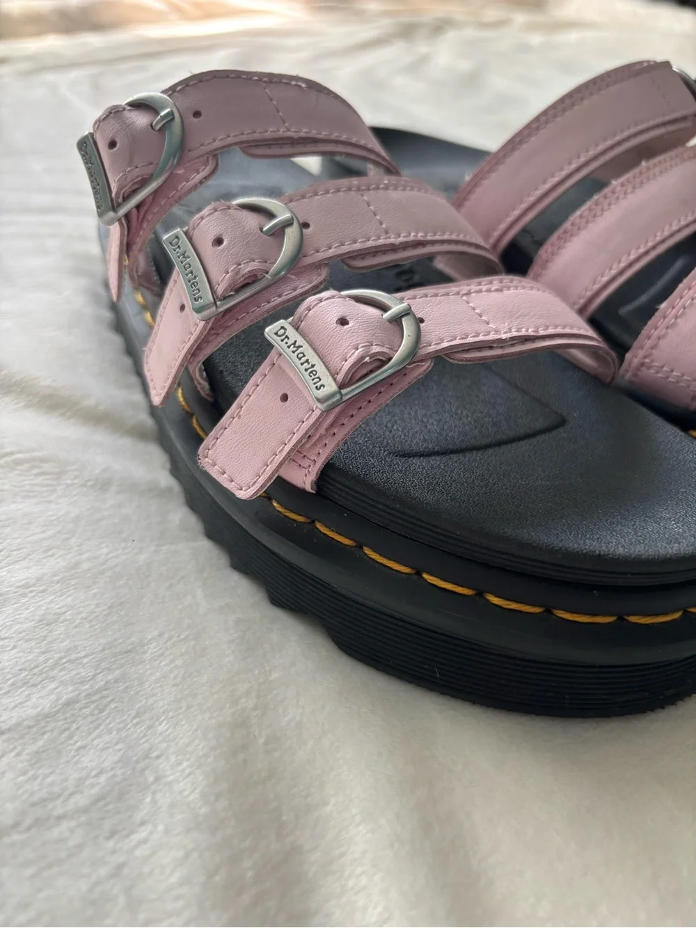 Dr. Martens Pink Triple-Strap Buckle Slides